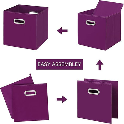Fabric Cloth Storage Bins,Fabric Cube Bins Organizer with Dual Handles Foldable Cube Storage Baskets for Home Bedroom Storage,Set of 3,(Purple)