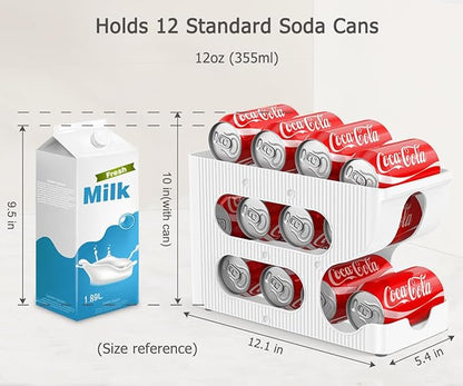 Sotfamily FIFO Soda Can Organizer for Pantry/Fridge, Automatic Rolling Pop Can Dispenser/Storage/Holder/Container for Refrigerator or 12" Deep Shelf, Space-Saving Drink Organizer for 12 Standard Cans