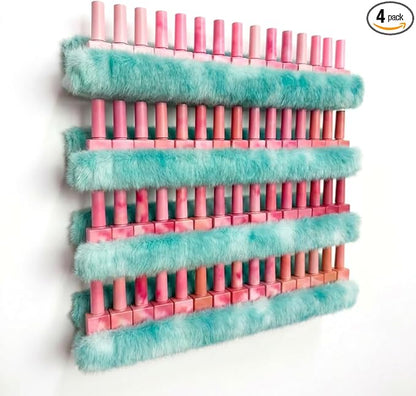 Care&More YJ 15 Inch Nail Polish Shelves, 4-Pack Fuzzy Display Nail Polish Rack for Storing Nail Bottles, Sunglasses, Essential Oils, Plush Soft (Green)