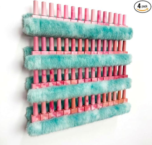 Care&More YJ 15 Inch Nail Polish Shelves, 4-Pack Fuzzy Display Nail Polish Rack for Storing Nail Bottles, Sunglasses, Essential Oils, Plush Soft (Green)