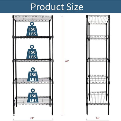 Storage Metal Utility Shelves, 5-Tier 24" Steel Garage Storage Wire Shelving Unit,750Lbs Rust-Proof Storage Racks w/Leveling Feet, NSF Certification Shelf for Kitchen Office Garage