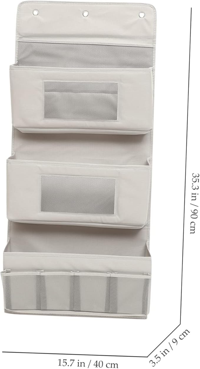 LABRIMP Multi-Layer Door Organizer Storage Bag 40x90cm Grey Fabric with Hooks Foldable Hanging Storage for Closet and Dormitory No Drilling Required