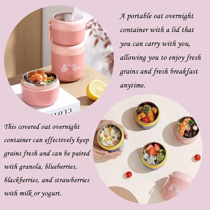 18+10 oz Reusable Yogurt Containers with Lids and Spoons,Overnight Oats Cereal Containers with Lids,Snack Cup Box Stackable Breakfast and Lunch Containers (Pink)