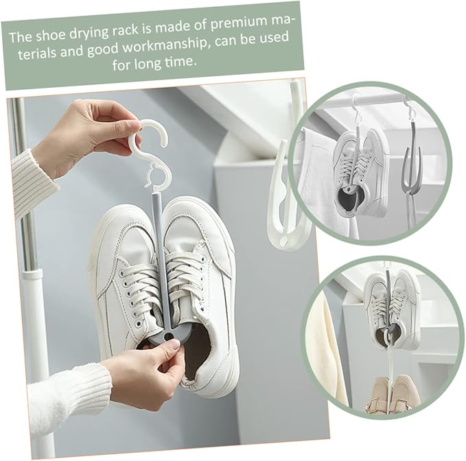 Hemobllo 10-Piece Portable Plastic Shoes Drying Rack Double Hooks Hanging Shoe Holder for Home Use Slippers Organizer for Laundry Room and Balcony