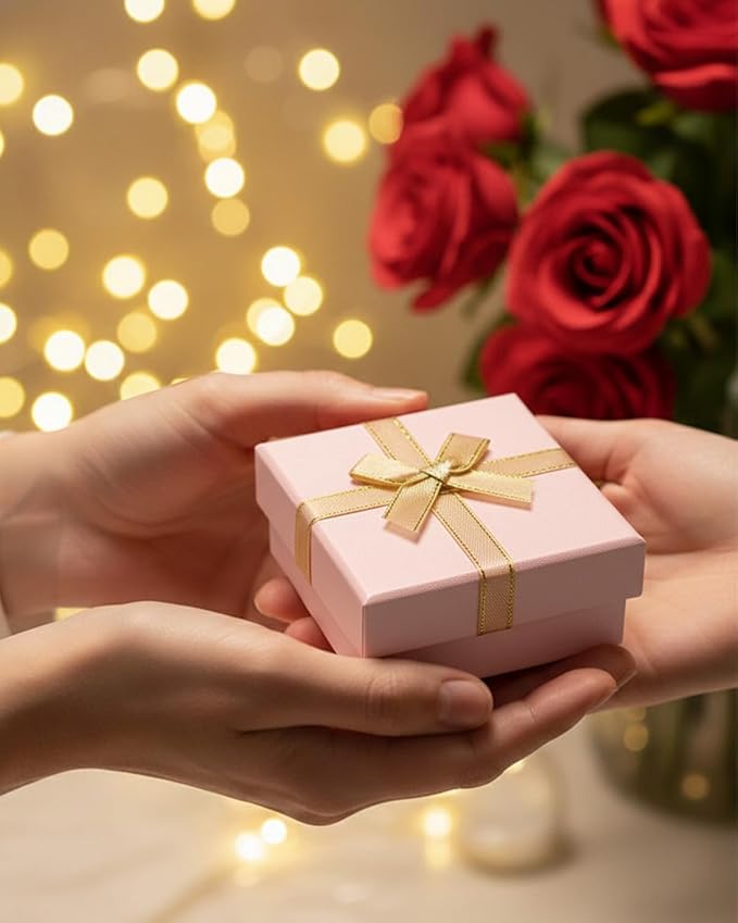 Rocutus Jewelry Gift Boxes for Necklace, Earring, Ring - Cotton Filled Cardboard Paper Jewelry Box Gift Cases for Wedding, 12 Pack Engagement, Gift Packaging, Luxury Jewelry Box, Ring Box (Pink)