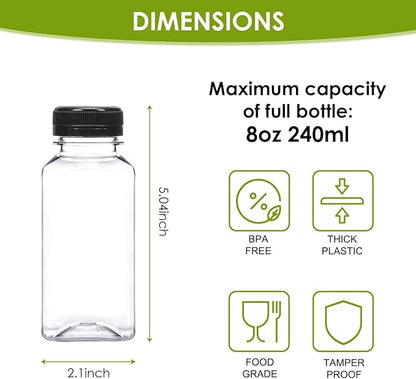 Moretoes 144pcs 8oz Plastic Bottles with Lids, Reusable Juice Bottles, Clear Bulk Juice Containers with Caps for Juicing, Smoothies, Drinking and Other Beverages