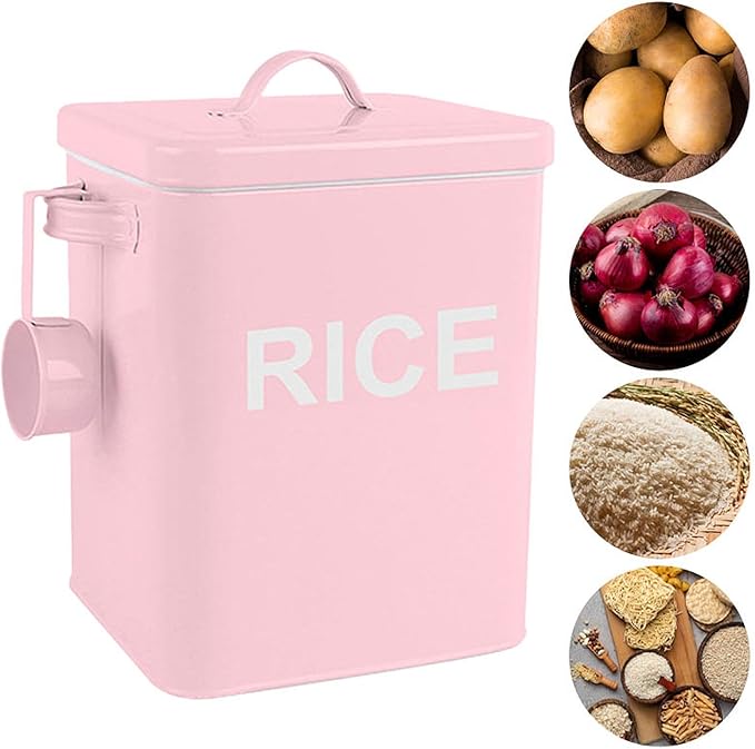 MagiDeal Flour Canister, Sealed Food Storage Bin, Countertop Organizer Jar for Grain, Beans, Kitchen Rice, Pink M