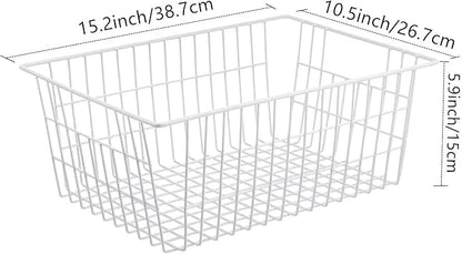 15.2" Metal Wire Baskets for Organizing 6 Pack, Household Pantry Storage Freezer Organizer Bins with Handles, Freezer Baskets for Upright Freezer, Refrigerators, Kitchen Cabinets, White