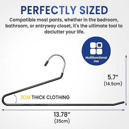 DAMITA Open Ended Pants Hangers - Non Slip Heavy Duty Metal Hangers 10 Pack - Space Saving Jeans Trousers Blanket Organizer for Closet - 7 lbs Load Capacity Rubber Coating Black