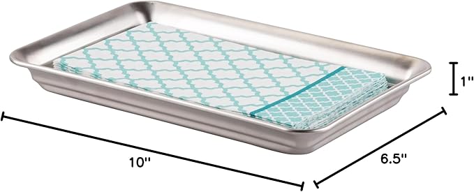 iDesign Metal Vanity Tray, Non-Slip Guest Towel Board for Bathroom, Kitchen, Office, Craft Room, Countertops, Closets, 6.5" x 10" x 1", Brushed Stainless Steel