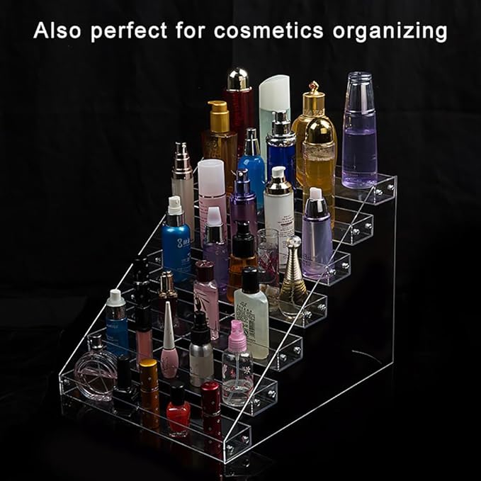 SOUJOY 7 Tier Sunglass Organizer Stand, Acrylic Sunglass Holder, Clear Nail Polish Display Stand, Eyewear Countertop Storage Tray for Highlighting Glasses, Makeup, Essential Oil
