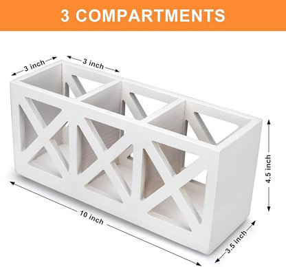 Wooden Cutlery Silverware Holder Flatware Utensil Caddy Wood Silverware Organizer Storage for Countertop Fork Spoon Knives Organizer Small Kitchen Utensil Holder Party White Table Cutlery Caddy