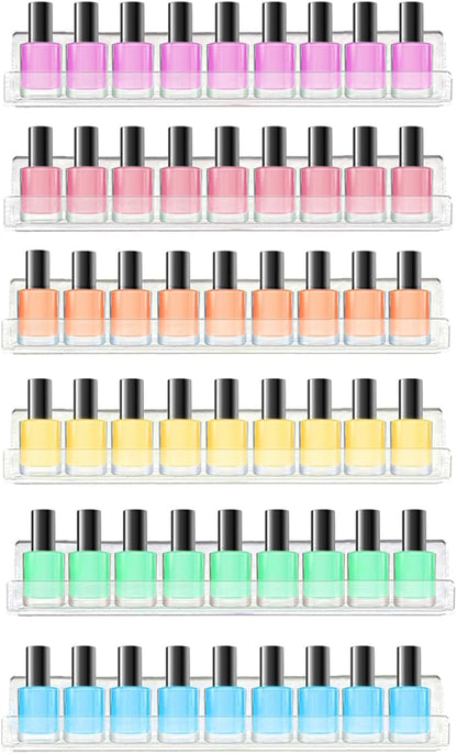 ROYALITA 6-Pack Acrylic Shelves - Nail Polish Organizer Wall Mounted Shelves, Nail Polish Rack with Removable Anti-Slip End Inserts, Nail Polish Holder for Bottles Nail Polish Display & Storage Shelf