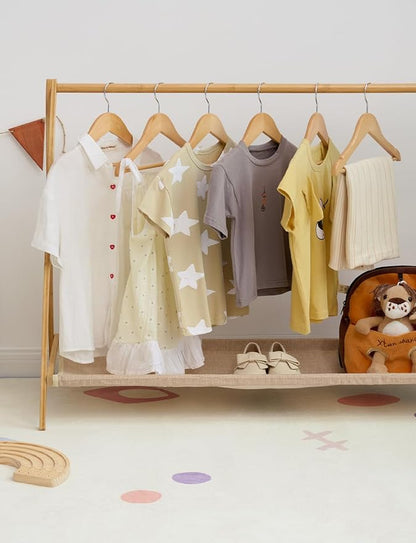 StorageWorks Baby Hangers 20 Pack, Maple Wood Clothes Organizer for Toddler, Kids Wooden Hanger with Pant Bar for Closet, Natural Maple Wood Color