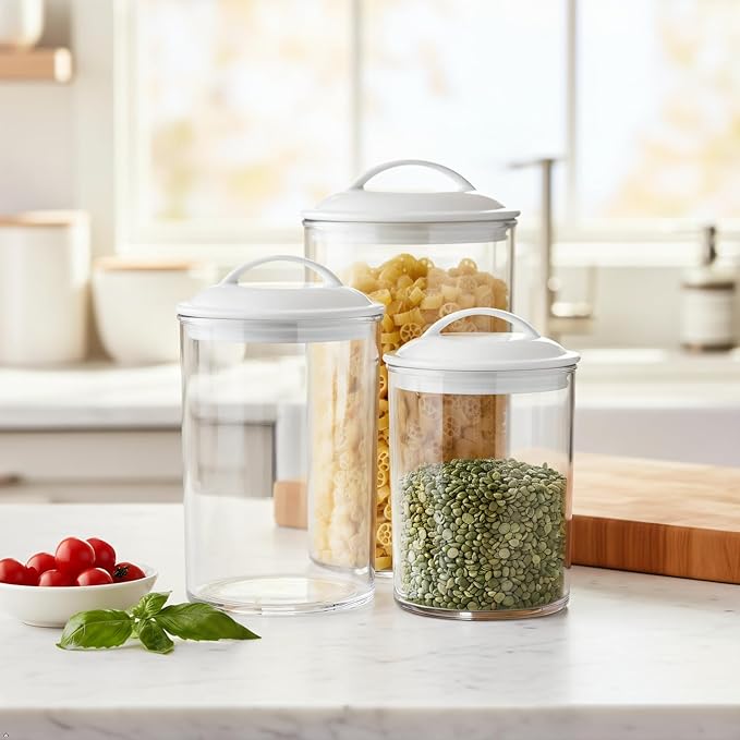 Reston Lloyd Food Storage Containers, BPA Free Airtight Canisters for Cereal, Pasta, Sugar, Coffee, Flour, Cookies, Loose Tea, for Kitchen Organization, Set of 3, White
