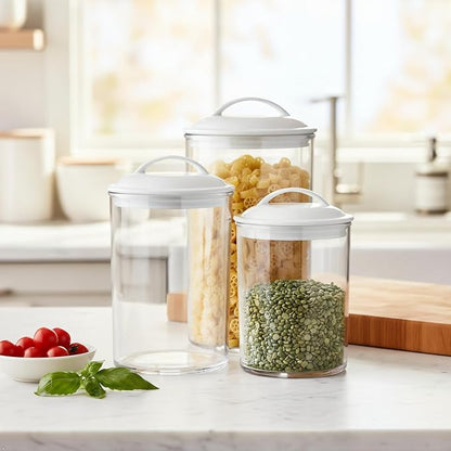 Reston Lloyd Food Storage Containers, BPA Free Airtight Canisters for Cereal, Pasta, Sugar, Coffee, Flour, Cookies, Loose Tea, for Kitchen Organization, Set of 3, White