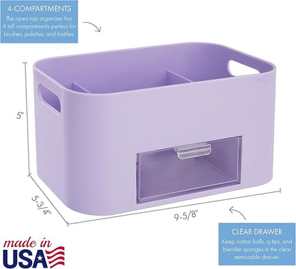 STORi Bliss Lilac Purple Makeup Organizer for Countertop, Divided Bathroom Organizer & Storage Drawer, Makeup Brush Holder, Cosmetic & Nail Polish Organizer, Made in USA