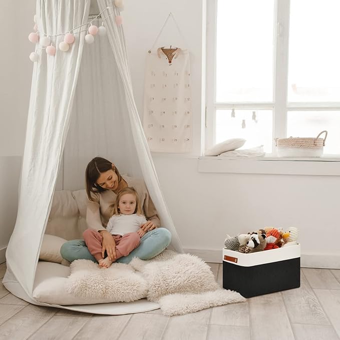 DULLEMELO Linen Closet Organizer and Storage Basket for Office, Bedroom, Cloth, Baskets for Organizing and Storage with handles for Shelves,Closet,Gift,Toys(White&Black)