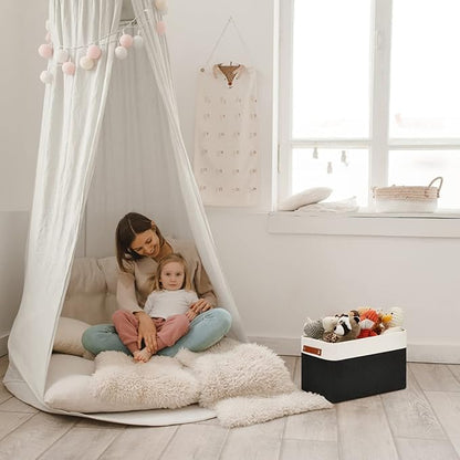 DULLEMELO Linen Closet Organizer and Storage Basket for Office, Bedroom, Cloth, Baskets for Organizing and Storage with handles for Shelves,Closet,Gift,Toys(White&Black)