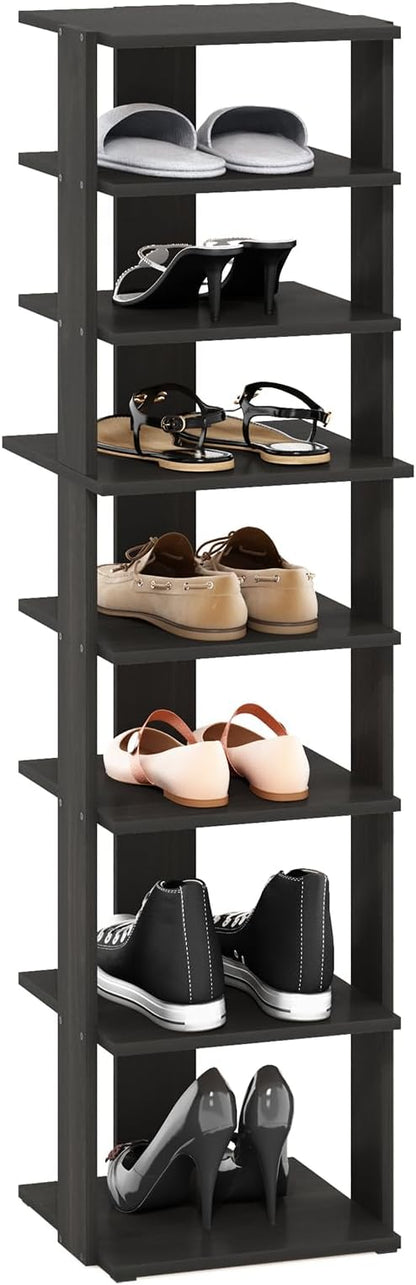 Furinno Compact Vertical Shoe Rack, 8-Tier Narrow Shoe Organizer, Free Standing Shoe Storage, Shoe Shelf for Boots, Sneakers, 12 x 12.6 x 46.7, for Closet, Entryway, Office, Garage, Espresso