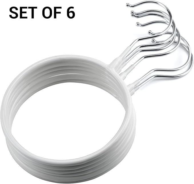 6 Pcs Circle Scarf Ring Hangers Non-Slip Belt Holder Hanger with Hook Scarf Organizers Belt Ties Hanger Rack for Tank Tops Scarves Ties Belts Wardrobe Storage Rack Closet Accessory Hangers, White