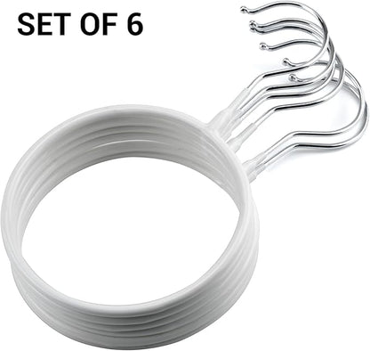 6 Pcs Circle Scarf Ring Hangers Non-Slip Belt Holder Hanger with Hook Scarf Organizers Belt Ties Hanger Rack for Tank Tops Scarves Ties Belts Wardrobe Storage Rack Closet Accessory Hangers, White
