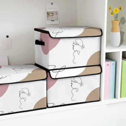 Stackable Clothes Storage Bins with Lids,Closet Organizers Fabric Cat Printing Box for Home and Office,Blanket Clothes Organizers,Under Bed Storage Containers 3 Pack.