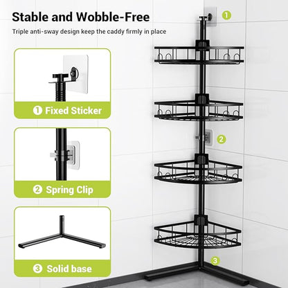 Aitatty Corner Shower Caddy Standing: 4-tier Rustproof Shower Organizer Shelf - Floor Shower Corner Shelf Rack Stand for Bathroom Black