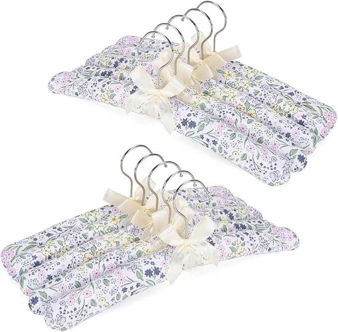 NEOVIVA Padded Hangers for Women Clothing, Floral Padded Clothes Hangers for Women, No Shoulder Bump Hangers for Adult, Clothes Hangers for Sweaters, Dresses, Suits (Pack of 10)