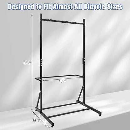 Freestanding Bike Rack for 5 Bicycles, Heavy Duty Vertical Bike Storage Stand with Adjustable Height, 300 Lbs Capacity, Steel Organizer with Non-Slip Hooks, Easy Assembly for Garage, Apartment, Indoor