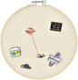Round Badge Brooch Display Wall Hanging Pin Display Glitter Board Jewelry Storage Pin Collection Banner with Bamboo Hoop for Enamel Pins Buttons and Labels (Natural-Canvas)
