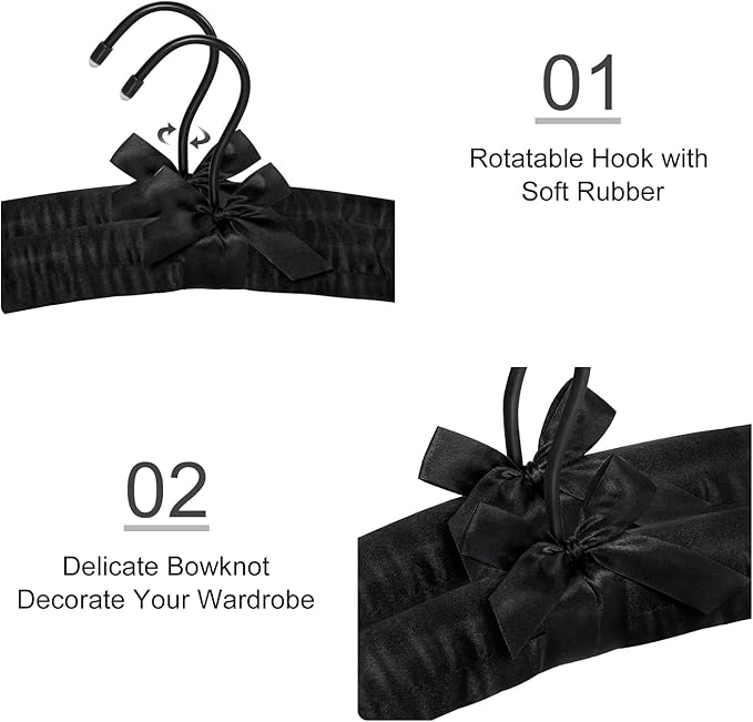 TOPIA HANGER Padded Hangers for Women Clothing,17-inch Satin Hangers 10 Pack Thick Foam Padded No Shoulder Bump for Sweaters, Coat, Blouses, Dresses-Black, CT18B-10