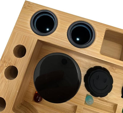 Bamboo Desk Organizer,Carving Tool Organizer with Non-sticky Mat and Silicone Container (28 x 24 x 4.5cm)