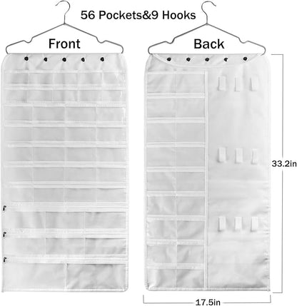 BB Brotrade Hanging Jewelry Organizer,Accessories Organizer,56 Pocket Organizer for Holding Jewelries (White-56 Pockets)