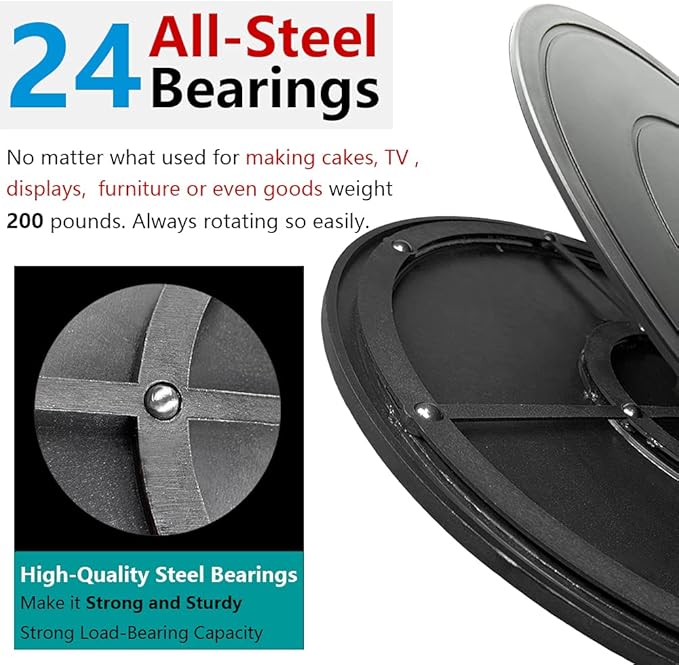 16 Inch Lazy Susan Turntable - Heavy Duty Rotating Swivel Steel Ball Bearings - Flat Base Stand for TV/Computer/Monitor/Arts/Crafts/Bonsai/Statue/Cabinet Organizer (2 Pack/Black)