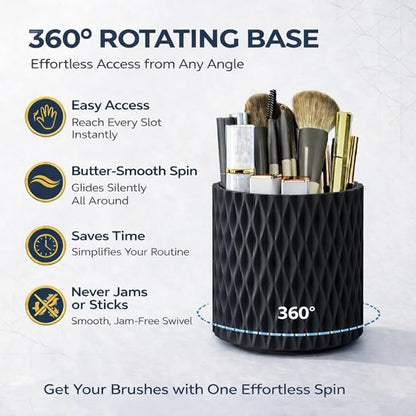 Makeup Brush Holder Organizer, 360° Rotating 5-Slot Make up Brushes Cup for Cosmetic, Lipstick, Hair Brush Holder - Spinning Vanity Countertop Caddy for Bathroom, Dorm & Office, Black