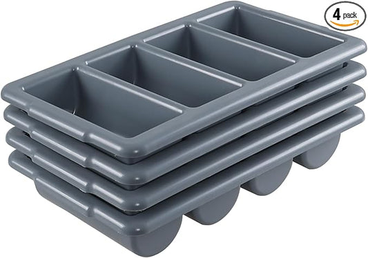 Obstnny 4-Pack Commercial Cutlery Bin, 4-Compartment Plastic Silverware Organizer Trays
