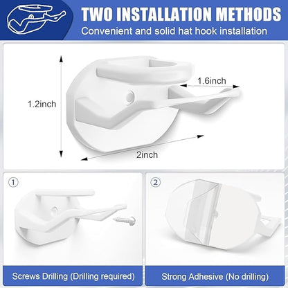 Niunuerga 24 Pack Adhesive Hat Hooks for Wall, Strong Hat Rack for Baseball Caps, Hat Organizer Display for Home Decor, Hat Hold Hanger for Wall, Door, Closet, No Drilling (White)