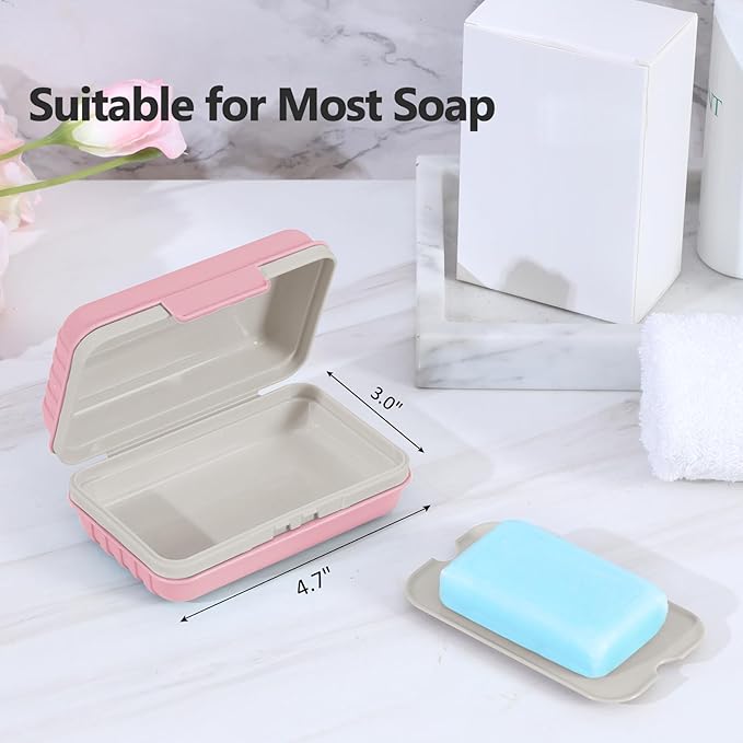 Quatish Leakproof Bar Soap Holder Dish with Lid for Shower, Portable Travel Soap Case Box for Gym, Camping, Hiking, Outdoor Use, Travel Size Toiletries Essentials, Keeps Soap Dry, Pink