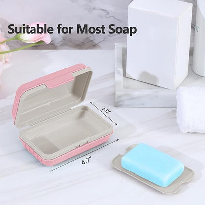 Quatish Leakproof Bar Soap Holder Dish with Lid for Shower, Portable Travel Soap Case Box for Gym, Camping, Hiking, Outdoor Use, Travel Size Toiletries Essentials, Keeps Soap Dry, Pink