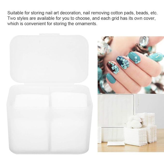 2-Grid Nail Storage Box, Transparent Cosmetic Organizer for Nail Polish, Remover Pads, Cotton & Crafts, Multi-Purpose Storage Container for Tools and Accessories
