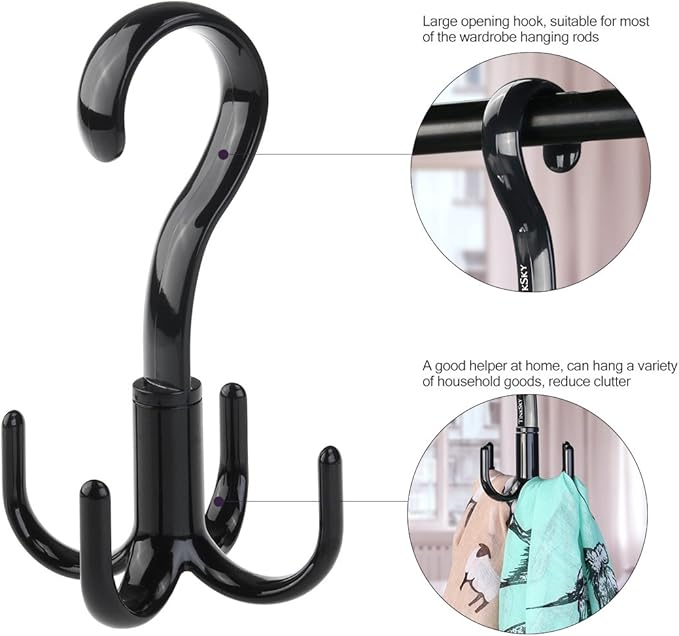 TinkSky Belt Hanger Scarf Tie Rack Holder Hook for Closet Organizer 360 Degree Rotating 3 Pack