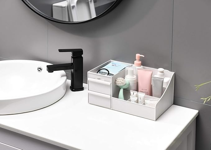 Makeup Organizer With Drawers, Bathroom Countertop Organizer for Cosmetics, Vanity Storage for Lipstick, Brushes, Lotions, Eyeshadow, Nail Polish and Jewelry