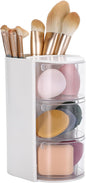Rotating Hair Accessory Organizer, 3-Tier Transparent Storage Container with Makeup Brush Holder, Hair Clip and Jewelry Display Stand, Office organizer