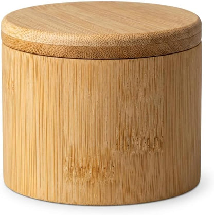 Salt Cellar with Magnetic Swivel Lid and Spoon – Bamboo Salt Box for Countertop, 6 oz Wooden Salt Container | Stores Sea Salt, Kosher Salt, Spices, Pepper & Sugar | Housewarming Gift for Home Cooks