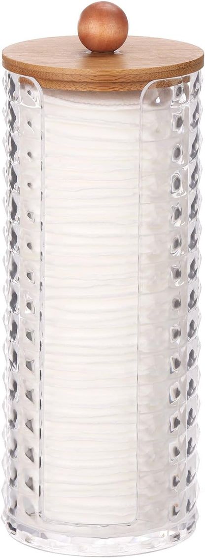 Tecbeauty Cotton Pads Holder Bathroom Storage Makeup Removers Pads Organizer, Clear Containers with Wood Lid