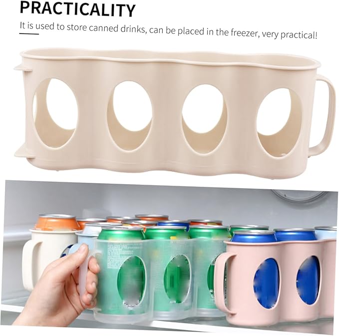 2pcs Hand Pull Type Beverage Can Organizer Section Plastic Storage Box for Refrigerator Beige Space-saving Design for Cans and Seasoning Jars and Smooth Finish