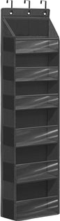 Over Door Organizer with 6 Extra Large Pockets and 12 Side Pockets, Large Capacity Hanging Storage Organizer with Clear Window for Shoes, Diapers, Black, 6 Layers, 1-Pack