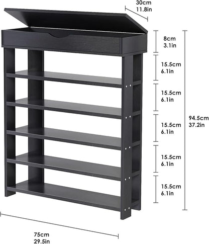 sogesfurniture 5-tier Wooden Shoes Rack Organizer with Storage Compartment, Free Standing Shoe Storage Shelf for Entryway, Living Room, Hallway, Doorway (29.5" Black)