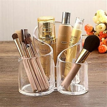 Acrylic Makeup Organizer Cosmetic Storage Display Case Makeup Brush Cotton Ball Pads Swab Q-tip Holder Lipstick Dispenser Canister Bathroom Container (5.5x5.3x4.6in, 3 Partitions, Clear)